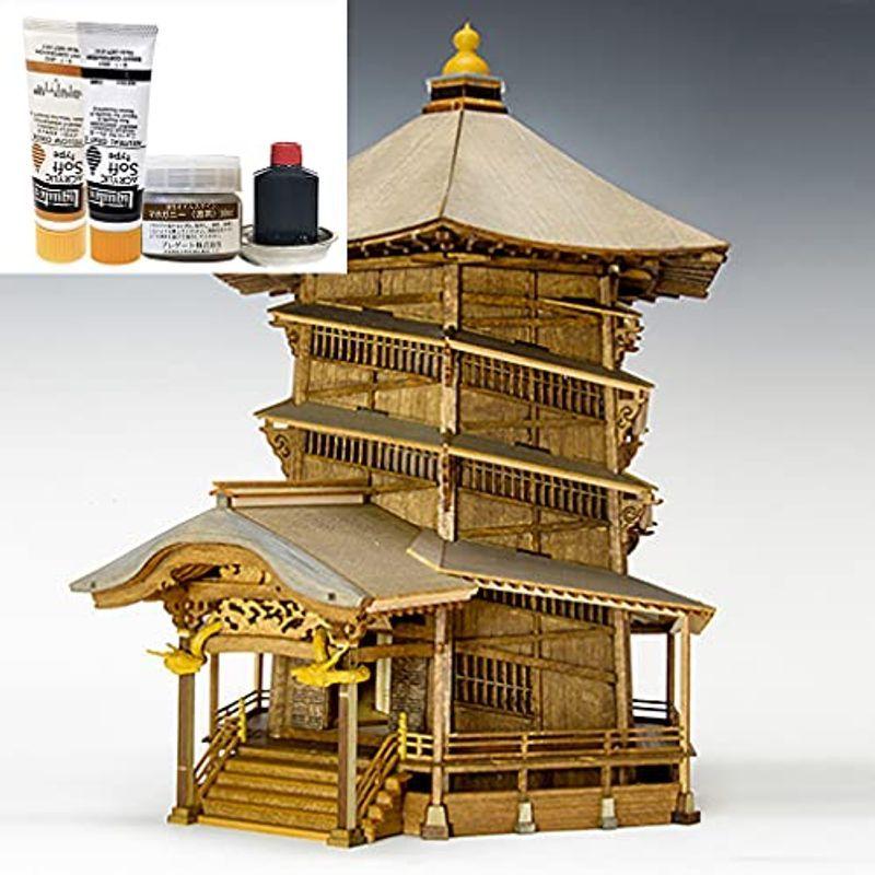 ウッディジョー 木製建築模型 75会津さざえ堂＋塗料セット