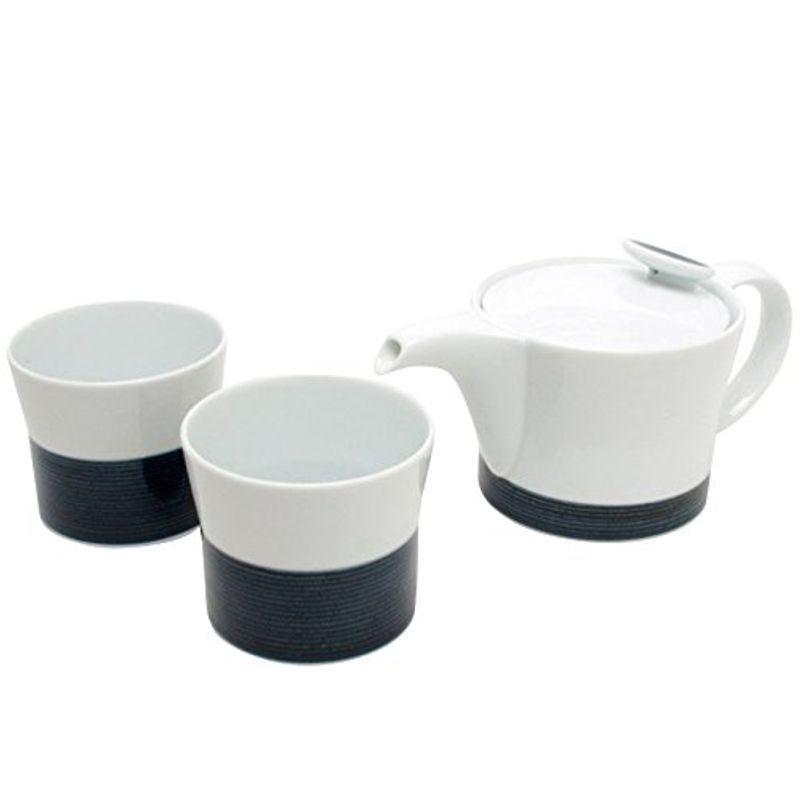 4点セット波佐見焼 麻の糸 インディゴ ティーセット(ポット&カップ2個) 450ml/240ml ストレーナー付
