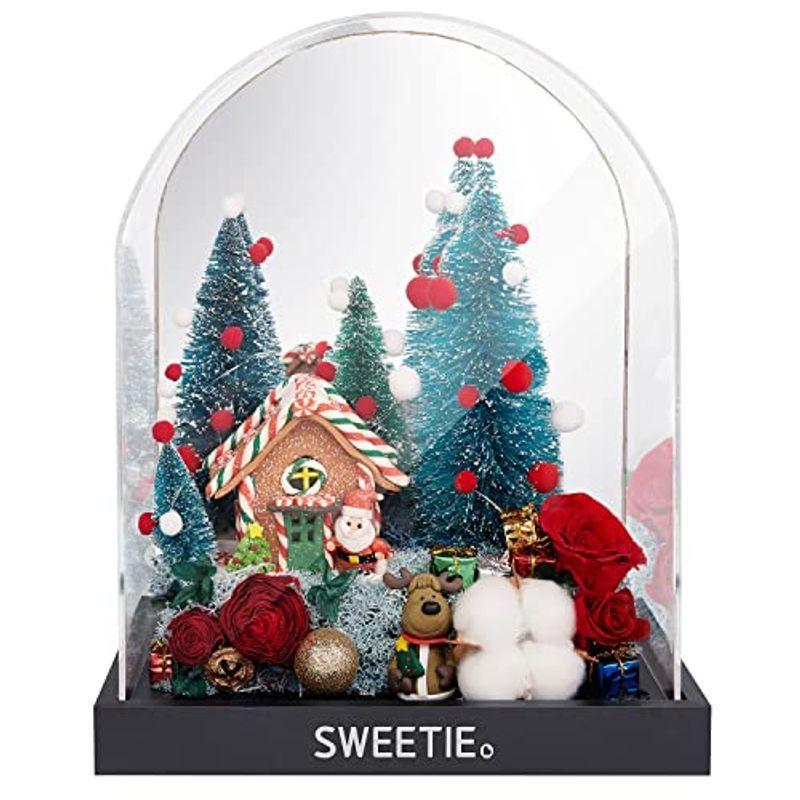 クリスマスプリザーブドフラワーキット ガラスカバー付き 花束 アレンジメント えるみストアのクリスマスプリザーブドフラワーキット クリスマスデコボックス ガラスカバー付き ローズ ガールフレンドへの最高のギフト 恋人への誕生日プレゼ えるみ