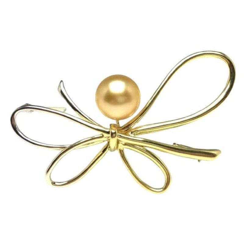 Isowa Pearl（伊勢志摩の真珠専門店 イソワパール） 白蝶真珠 ブローチ 10.2mm ゴールド（ナチュラル） シルバー リボン