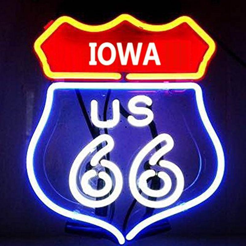 IOWA State 66 歴史的ルート wikineonネオンサインライト ビールバー ポスター 装飾壁サイン ハイウェイ車ロードマップ部