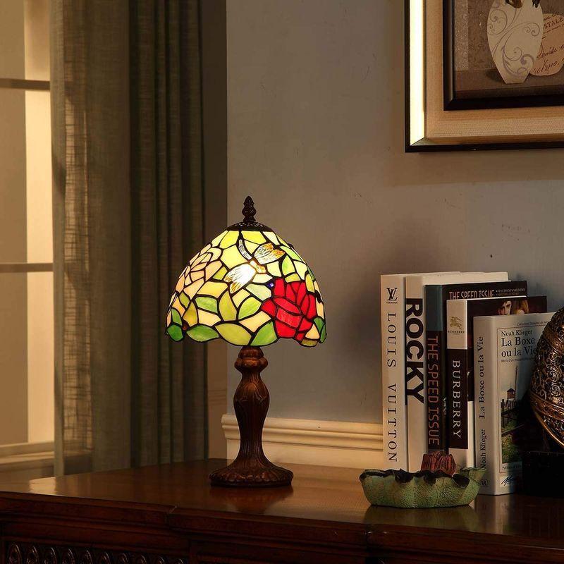 Bieye照明L20757　薔薇　トンボ　ベッドサイドラン　卓上照明　インテリアライト　オシャレ　ステンドグラスランプ　贈り物　雰囲気ランプ
