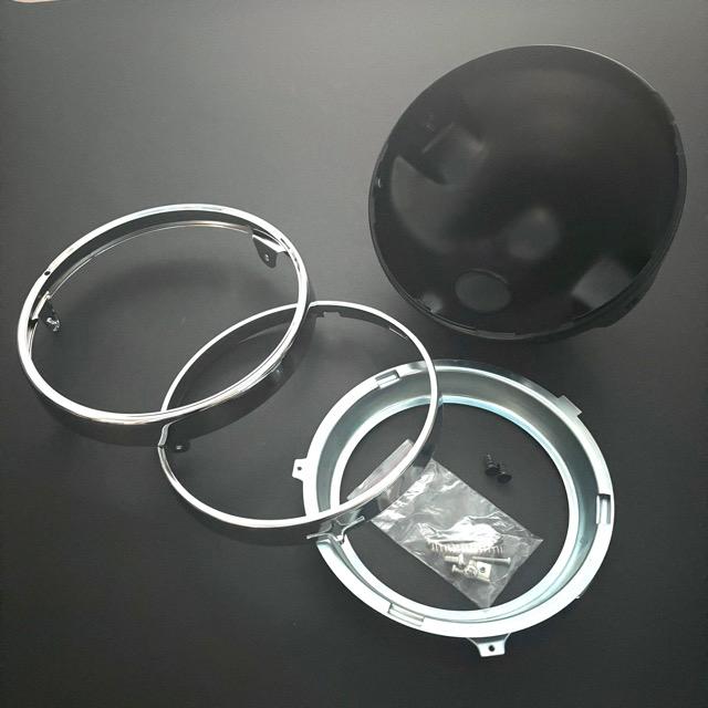 汎用 ヘッドライトリム ケースセット 180mm ブラック 8mm穴 丸目ライト
