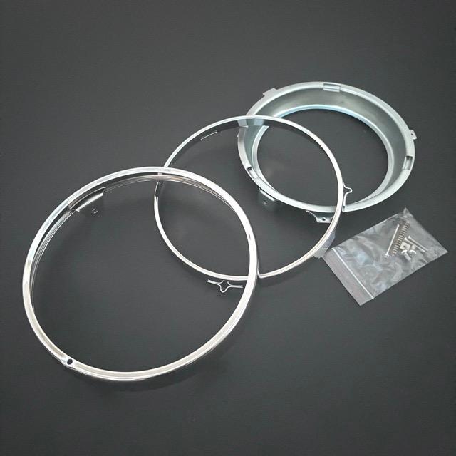 汎用 ヘッドライトリム ケースセット 180mm メッキ 8mm穴 丸目ライト