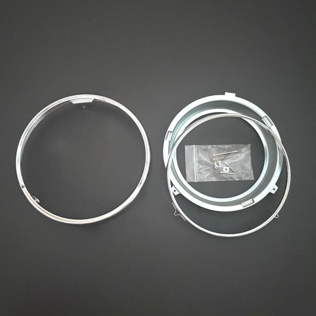 汎用 ヘッドライトリム ケースセット 180mm メッキ 8mm穴 丸目ライト