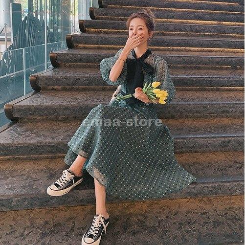 正規販売店品 シアーワンピース ワンピース レディース ファッション 春 50代 40代 30代 春物 春服装 夏 ドット柄 ミモレ丈 半袖 ボリューム袖 リボン フレア 春夏 販売済み Www Superavila Com
