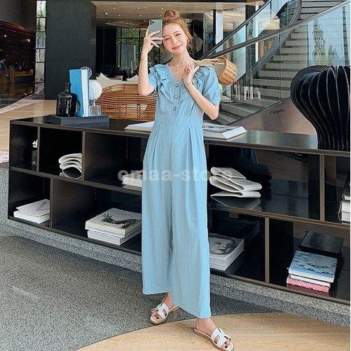 直販入荷 オールインワン レディース ファッション 40代 30代 春 春物 春服装 夏 秋 フリル Vネック 半袖 パフスリーブ 春夏秋 大人カジュアル 大人かわいい モールホットセール Www Superavila Com