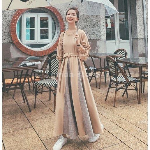 ハイクオリティモデル ワンピース レディース ファッション 春 50代 40代 30代 秋 マキシワンピース 春物 春服装 グレンチェック柄切替 ワンピース フレア マキシ丈 長袖 最新の値下げ商品 Www Eduka Rs