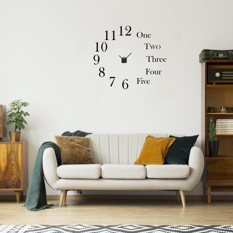 ウォールクロックステッカー 時計付きウォールステッカー 時計 数字 40×40cm ウォールステッカー 数字 おしゃれ 英字 032141