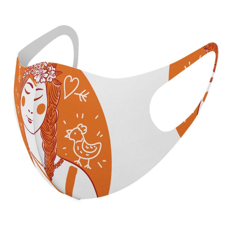 マスク 2枚セット デザイン 洗える ポリエステル メンズ レディース 男性 女性 こども ジュニア 幼児 未就学児 女の子　花冠　オレンジ 015986 | 
