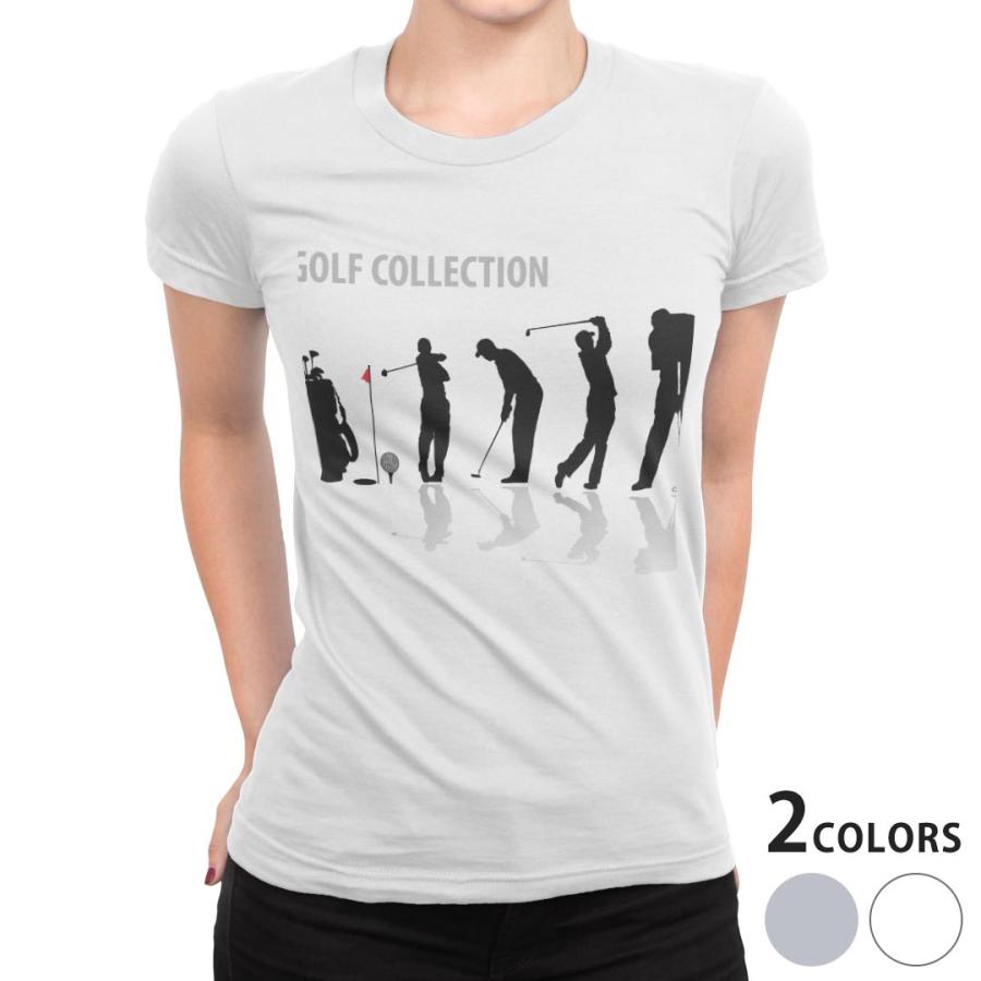tシャツ レディース 半袖 ホワイト グレー 白　灰色 デザイン S M L XL Tシャツ ティーシャツ T shirt ゴルフ　ショット　イラスト 000140｜emart