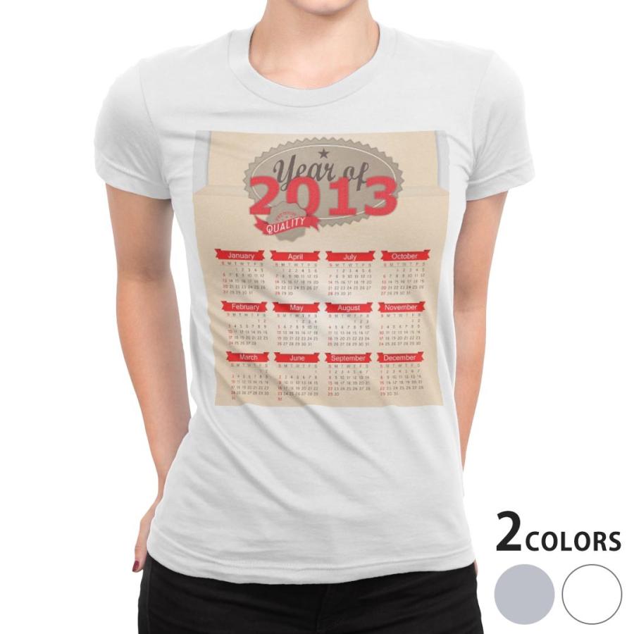 tシャツ レディース 半袖 ホワイト グレー 白　灰色 デザイン S M L XL Tシャツ ティーシャツ T shirt カレンダー　2013年 001201｜emart