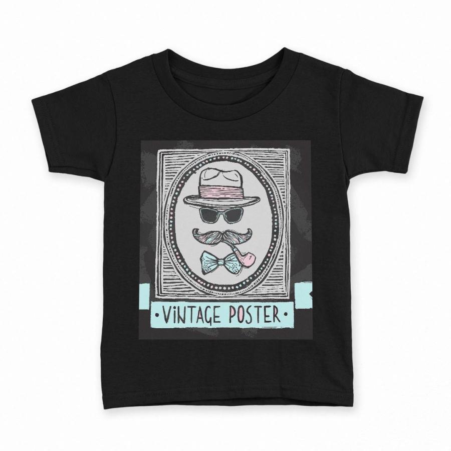 tシャツ キッズ 半袖 黒地 ブラック デザイン 90 100 110 120 130 140 150 Tシャツ ティーシャツ T shirt サングラス　ヴィンテージ　イラスト 006869 | 
