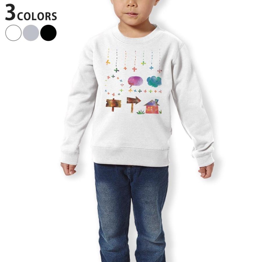 トレーナー キッズ 子供 長袖 ホワイト グレー ブラック デザイン 110 130 150 sweatshirt　  ふきだし　カラフル　やじるし　家 015630｜emart