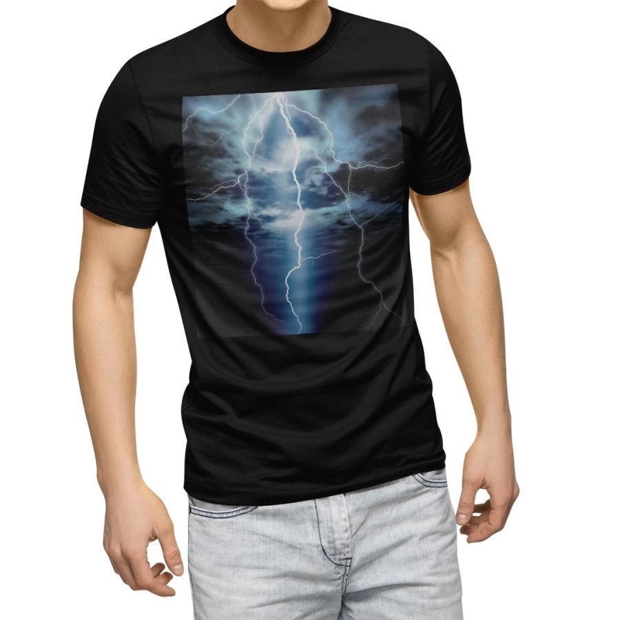 Tシャツ メンズ 半袖 ブラック デザイン Xs S M L Xl 2xl Tシャツ ティーシャツ T Shirt 黒 空 雷 稲妻 Mb Ts E Mart 通販 Yahoo ショッピング