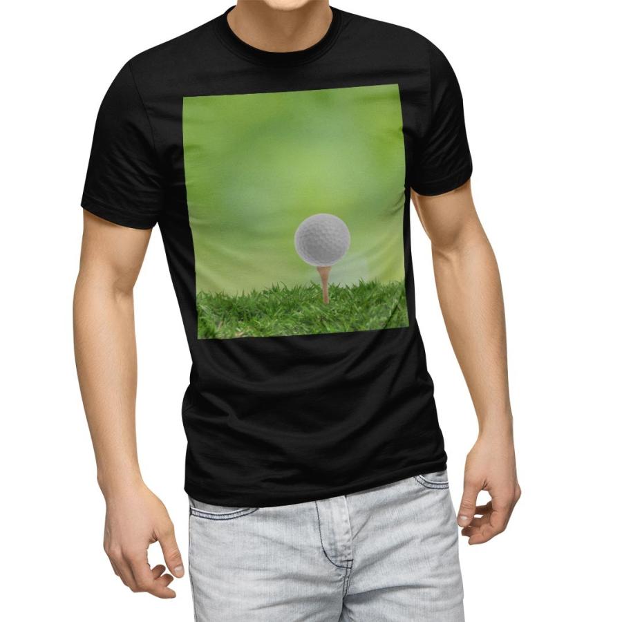 tシャツ メンズ 半袖 ブラック デザイン XS S M L XL 2XL Tシャツ ティーシャツ T shirt　黒  ゴルフ　ショット　芝生 000218｜emart