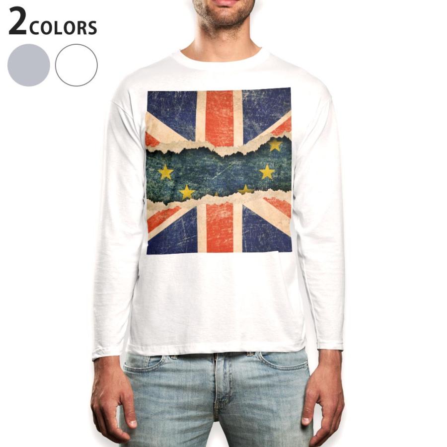 ロングTシャツ メンズ 長袖 ホワイト グレー XS S M L XL 2XL Tシャツ ティーシャツ T shirt long sleeve  イギリス　国旗　レトロ 013779｜emart