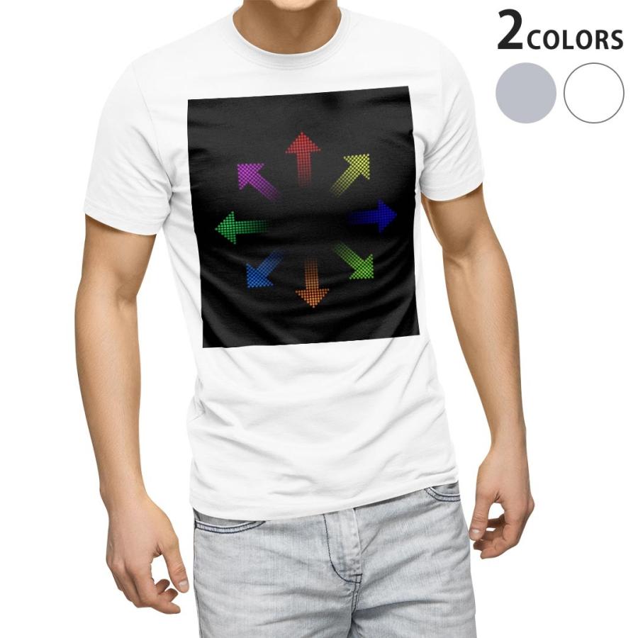 tシャツ メンズ 半袖 ホワイト グレー デザイン XS S M L XL 2XL Tシャツ ティーシャツ T shirt  虹色　やじるし 000076｜emart