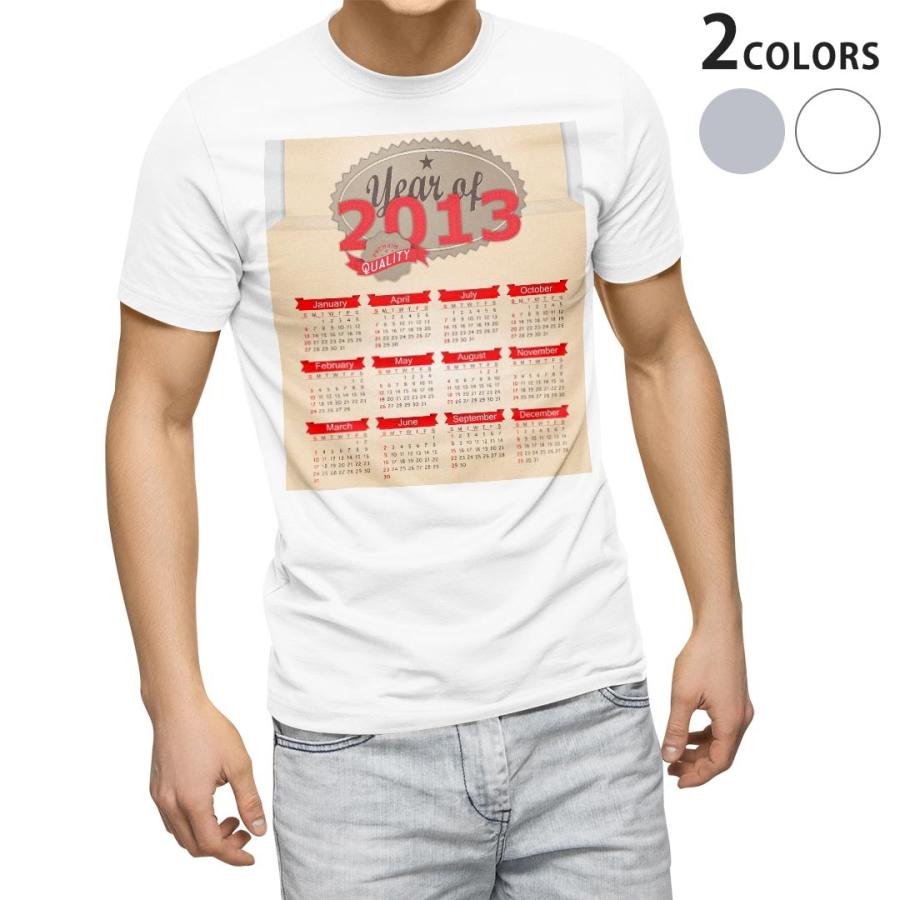 tシャツ メンズ 半袖 ホワイト グレー デザイン XS S M L XL 2XL Tシャツ ティーシャツ T shirt  カレンダー　2013年 001201｜emart