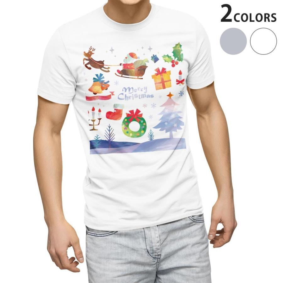 tシャツ メンズ 半袖 ホワイト グレー デザイン XS S M L XL 2XL Tシャツ ティーシャツ T shirt  クリスマス　サンタ　雪　結晶 009454｜emart