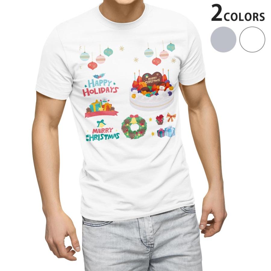 tシャツ メンズ 半袖 ホワイト グレー デザイン XS S M L XL 2XL Tシャツ ティーシャツ T shirt  クリスマス　ケーキ　リース　プレゼント 015497｜emart