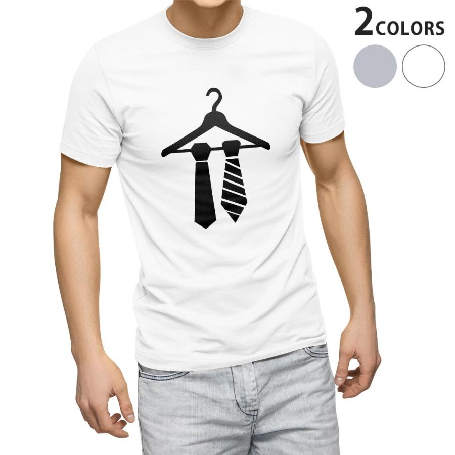 tシャツ メンズ 半袖 ホワイト グレー デザイン XS S M L XL 2XL Tシャツ ティーシャツ T shirt  ネクタイ　ハンガー　モノクロ 015542｜emart