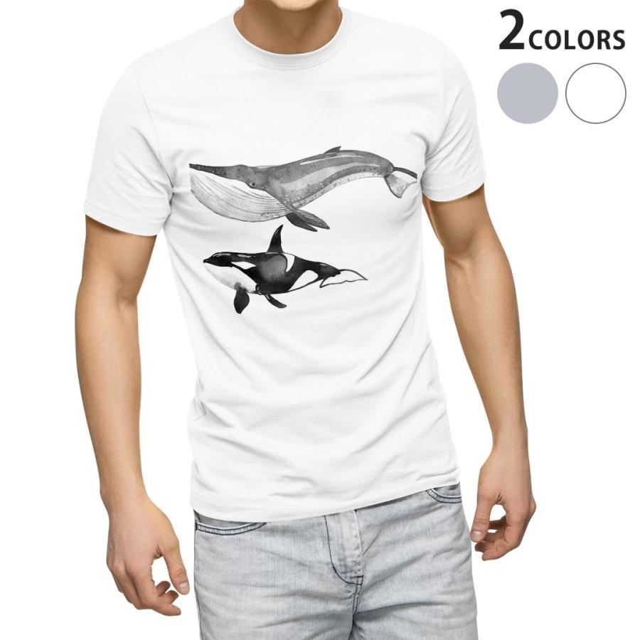 tシャツ メンズ 半袖 ホワイト グレー デザイン XS S M L XL 2XL Tシャツ ティーシャツ T shirt シャチ 魚 クジラ