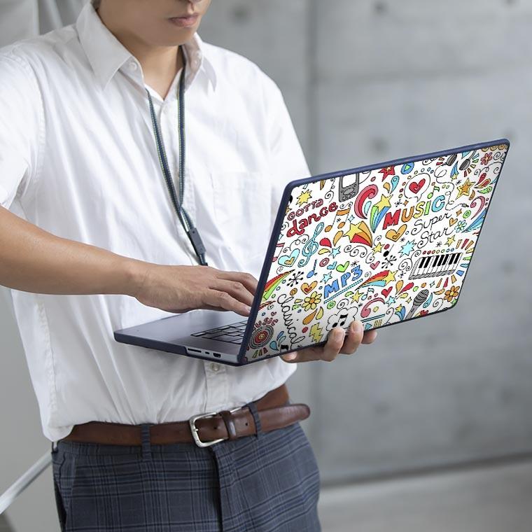 シルバー ノートPC ステッカー付き 青い花 ノートPCステッカー 窓辺のふたり柄（Windows用）【販売終了