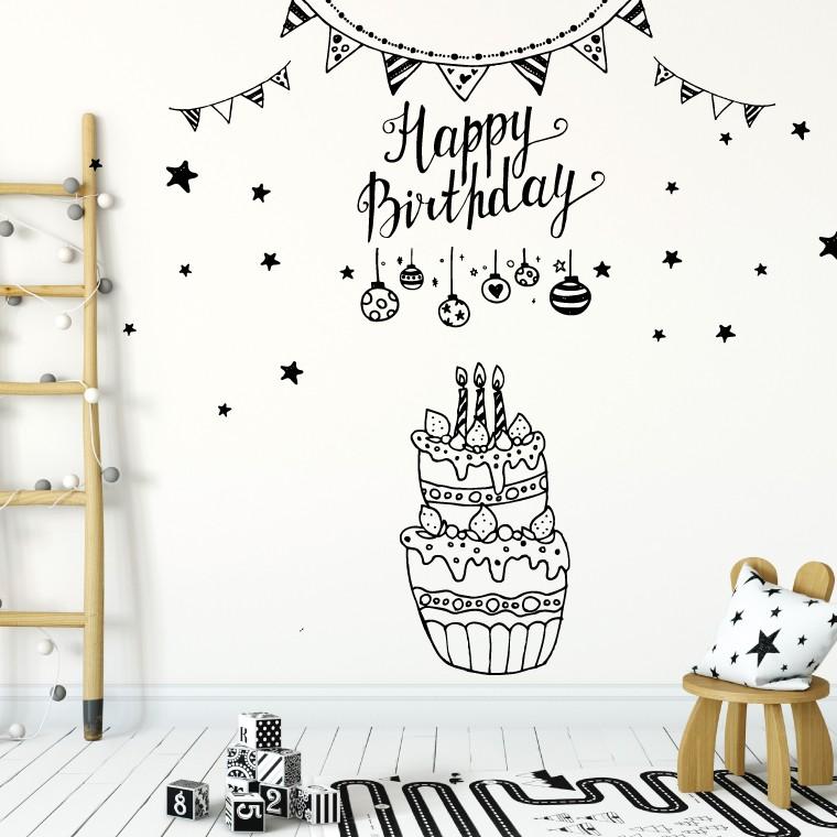 誕生日 シール式ウォールステッカー 誕生日 飾り 90 90cm ケーキ ガーランド ガーラント バースデーパーティ飾り 風船 バルーン Wsl Ws E Mart 通販 Yahoo ショッピング