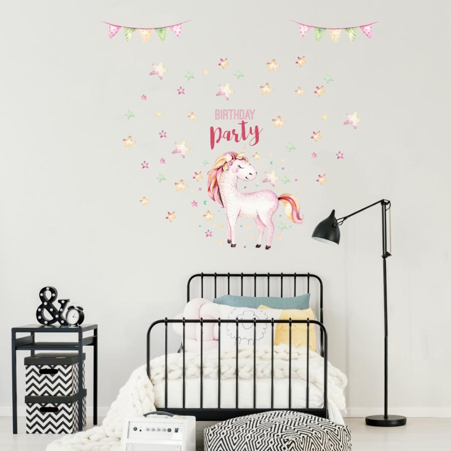 誕生日 シール式ウォールステッカー 誕生日 Birthday 飾り 90 90cm ケーキ バースデーパーティ飾り ポニー ユニコーン パステル Wsl Ws E Mart 通販 Yahoo ショッピング