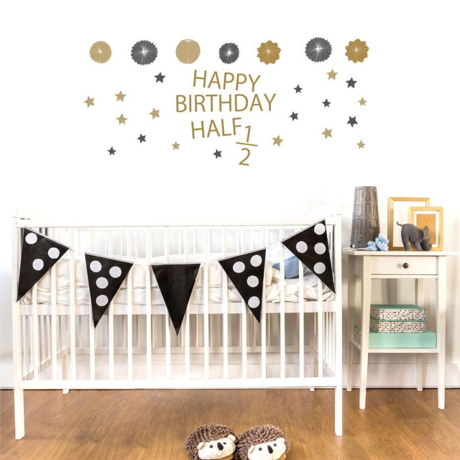 ハーフバースデー シール式ウォールステッカー 1 2 誕生日 飾り 60 60cmおしゃれ 星 文字 Wsm Ws E Mart 通販 Yahoo ショッピング