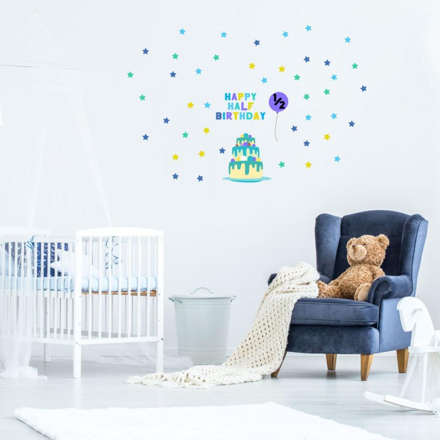 ハーフバースデー シール式ウォールステッカー 1 2 誕生日 飾り 60 60cmカラフル かわいい 風船 Wsm Ws E Mart 通販 Yahoo ショッピング