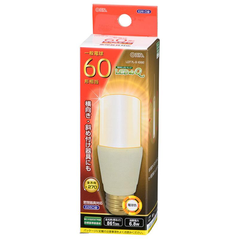 LED電球 OHM LDT7L-IG92 60W相当 12個セット OHM（オーム電機） LED電球 T形 E26 60形相当 電球色 LDT7L-G IG92
