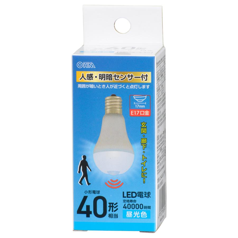 OHM（オーム電機） LDA4D-G/E17 PIR LED電球小形 E17 40形相当 人感