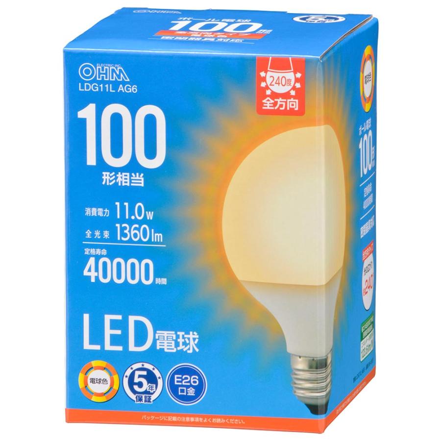 OHM（オーム電機） LED電球ボール電球形 E26 100形相当 G95 電球色