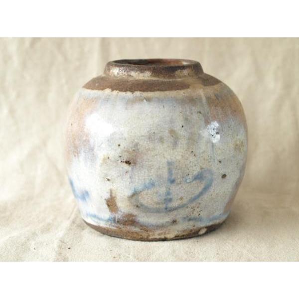 珍品 清朝期 幽玄の美 窯変藍 交趾壷15cm13cm  塩笥壺 古染付 炉鈞窯 ケヤキ輪切り天然木花台 藁灰釉 小物入 茶道 唐物 唐物の画像