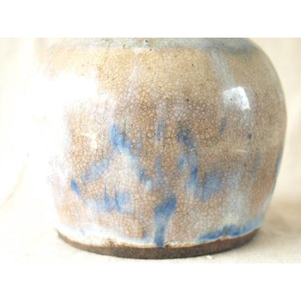 珍品 清朝期 幽玄の美 窯変藍 交趾壷15cm13cm  塩笥壺 古染付 炉鈞窯 ケヤキ輪切り天然木花台 藁灰釉 小物入 茶道 唐物 唐物の画像