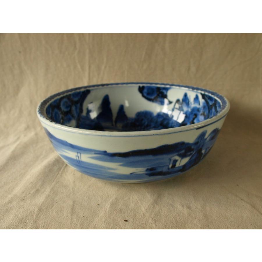 江戸時代 無傷 極上 鳳凰山水文染付古伊万里大鉢28cm 献上手古