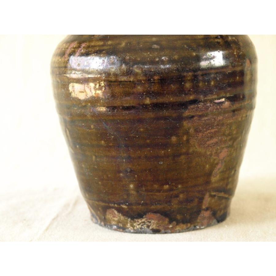 希少 江戸時代 古瀬戸飴釉小壺16cm 虹色 光彩 蹲る うずくまる
