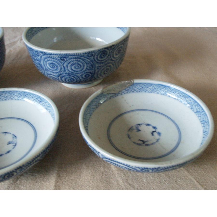 江戸時代 古伊万里 染付タコ唐草文茶碗セット13cm 大明年製 タコ唐草