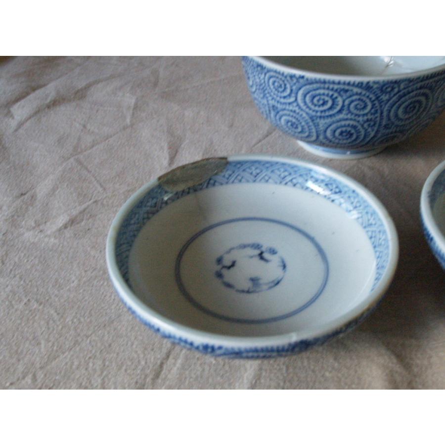 江戸時代 古伊万里 染付タコ唐草文茶碗セット13cm 大明年製 タコ唐草