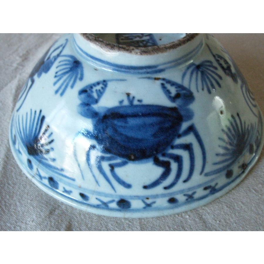 レア珍品 明代蟹紋染付茶碗16cm 中国古玩 中国古美術 唐物 吉祥 招福 縁起物 開運ラッキーアイテム