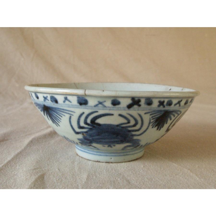 レア珍品 明代蟹紋染付茶碗16cm 中国古玩 中国古美術 唐物 吉祥 招福 縁起物 開運ラッキーアイテム