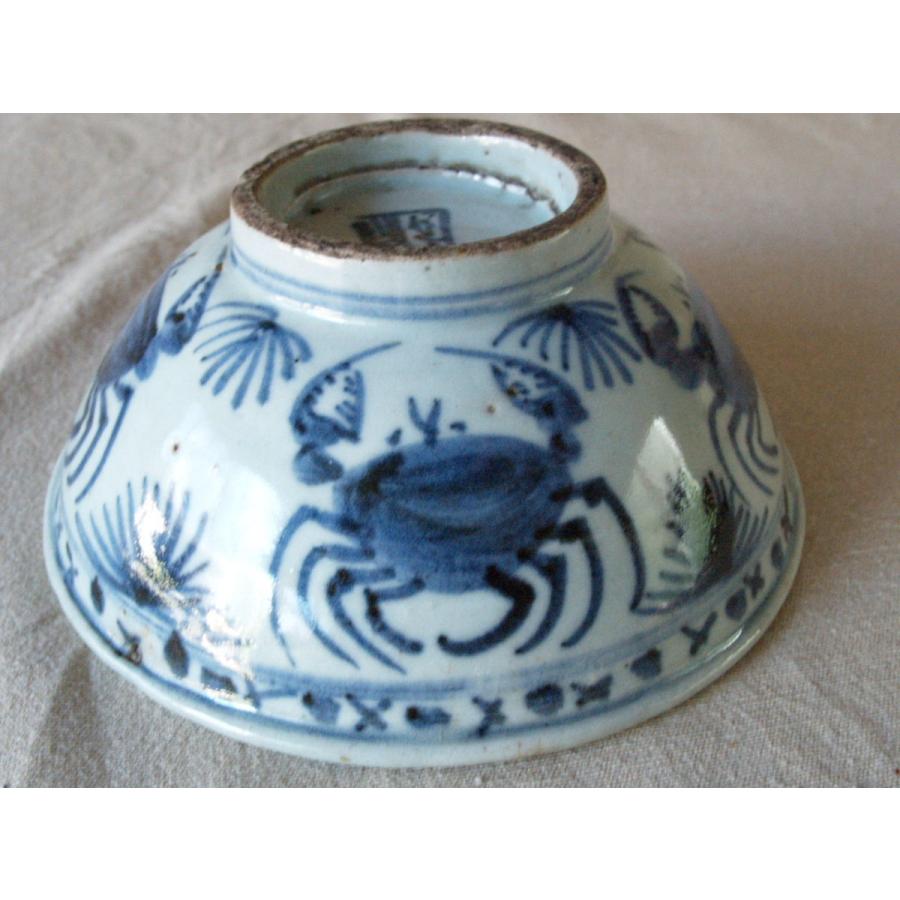 レア珍品 明代蟹紋染付茶碗16cm 中国古玩 中国古美術 唐物 吉祥 招福 縁起物 開運ラッキーアイテム