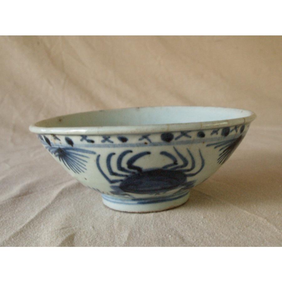 レア珍品 明代蟹紋染付茶碗16cm 中国古玩 中国古美術 唐物 吉祥 招福 縁起物 開運ラッキーアイテム