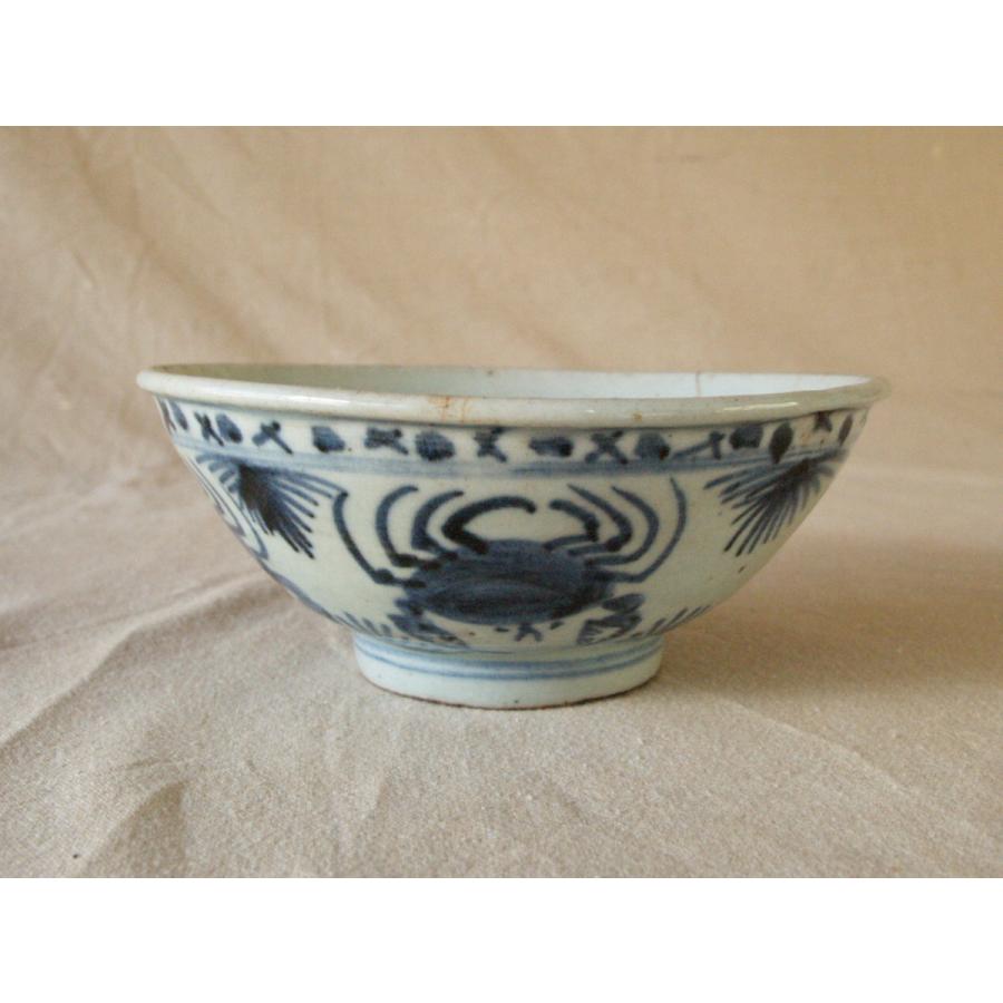 レア珍品 明代蟹紋染付茶碗16cm 中国古玩 中国古美術 唐物 吉祥 招福 縁起物 開運ラッキーアイテム