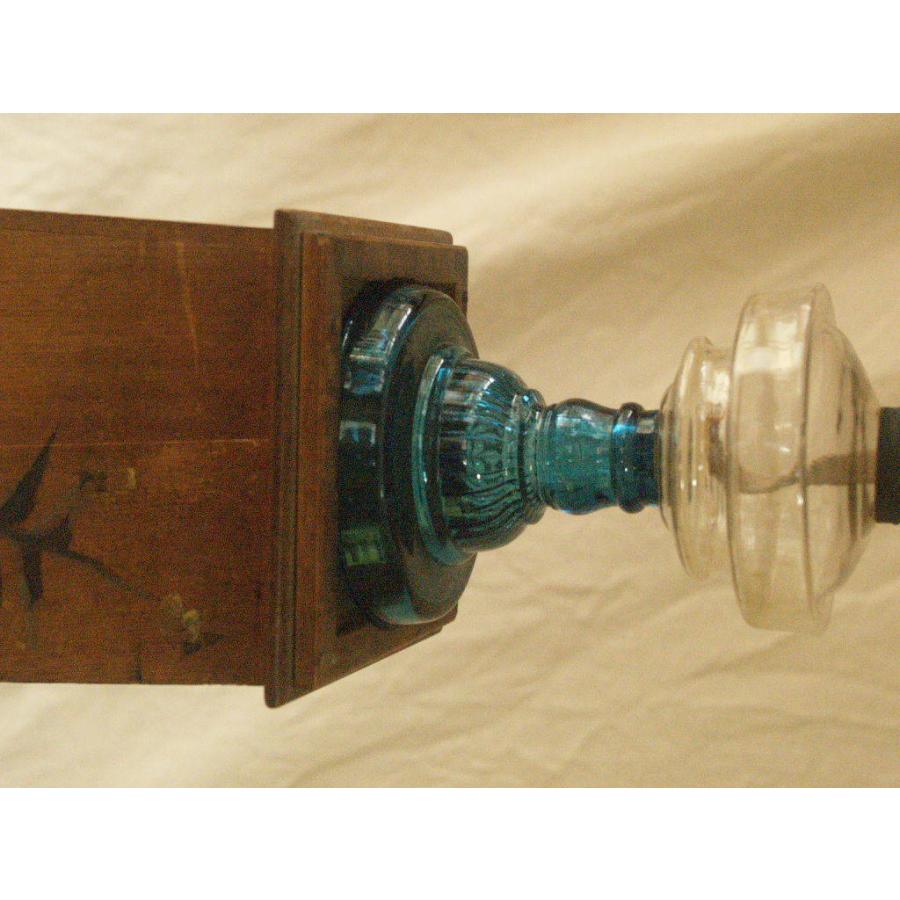 希少 明治 大正レトロ ガラス製オイルランプ40.5cm 木製台座兼収納箱