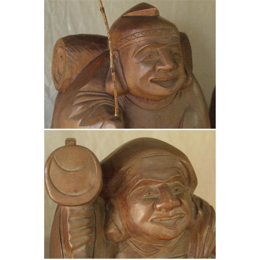 昭和44年 レトロ 天海作 大型40ｃｍ 木彫 大黒 恵比寿  作家物 木彫作家 神代杉 五穀豊穣 商売繁盛  吉祥 仏像 木喰 円空 |  | 09