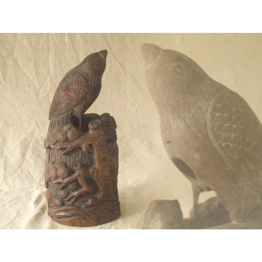 江戸 明治時代 竹根彫 松鳳凰図置物32ｃｍ 吉祥 縁起物 神獣根付 古美術 古民藝 竹製品