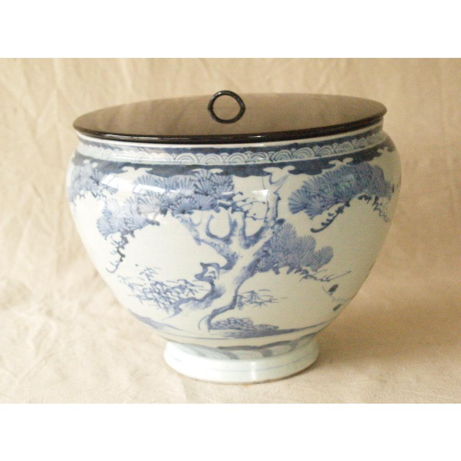 時代　染付壺　竹&菖蒲紋　送料込み0915 時代 染付壺 竹&菖蒲紋 送料込み0915